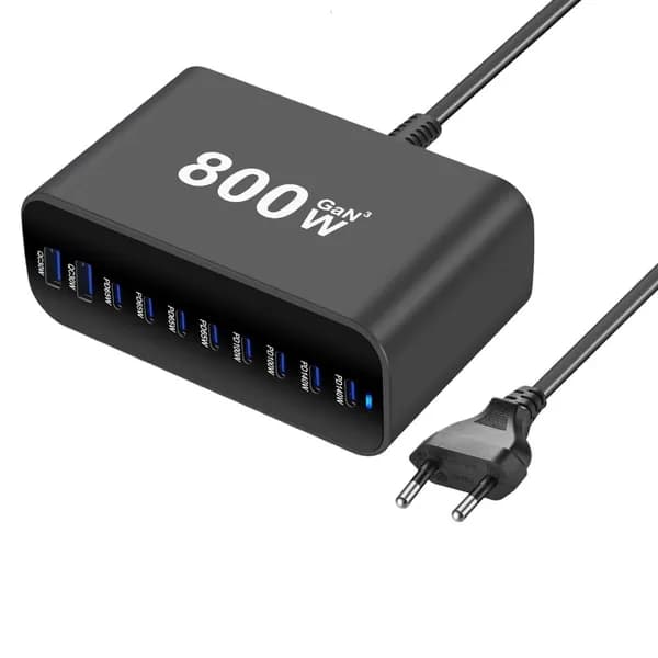 Зарядная станция с портом USB Type-C и корпусом из алюминиевого сплава, Черный - EU