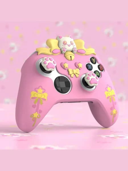 PlayVital Силиконовый Чехол для Геймпада Xbox Series X/S, Sweetheart Kitty, Противоскользящий, с 6 Колпачками и Наклейками, Розовый