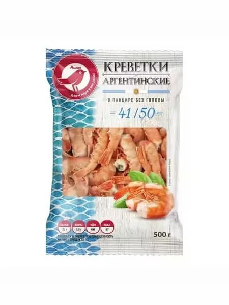 Креветки АШАН Красная птица Аргентинские 41/50 замороженные 500 г