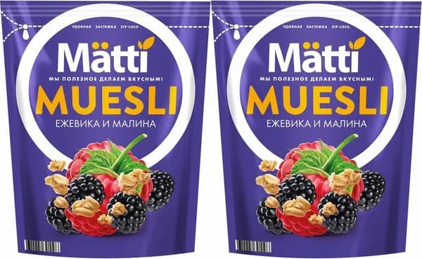 Мюсли Matti мультизлаковые хрустящие гранола с ежевикой и малиной, комплект: 2 упаковки по 250 г