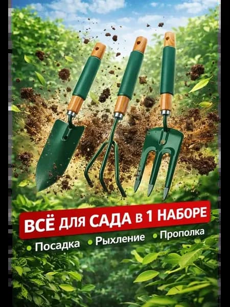 Набор садовых инструментов 3в1 лопатка, рыхлитель, грабли