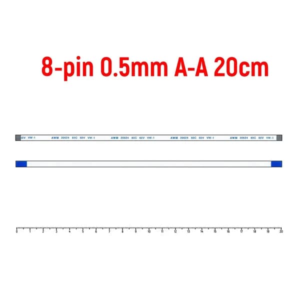 Шлейф FFC 8-pin Шаг 0.5mm Длина 20cm Прямой A-A AWM 20624 80C 60V VW-1