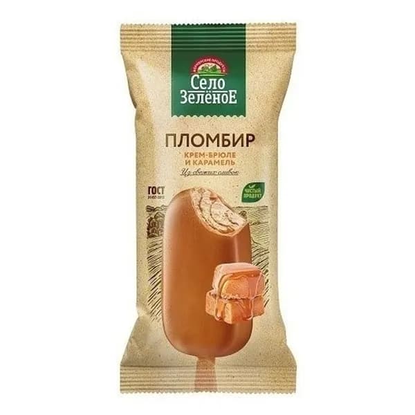 Мороженое пломбир Село Зеленое крем-брюле и карамель 15% БЗМЖ 80 г