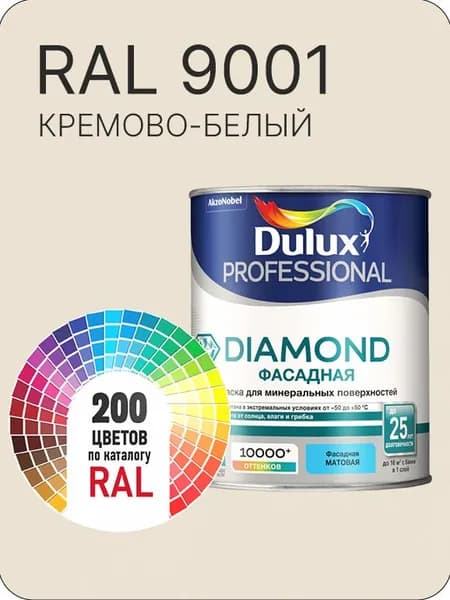 Краска для минеральных и деревянных фасадов Dulux Diamond цвет кремово-белый Ral 9001 0.8 л.