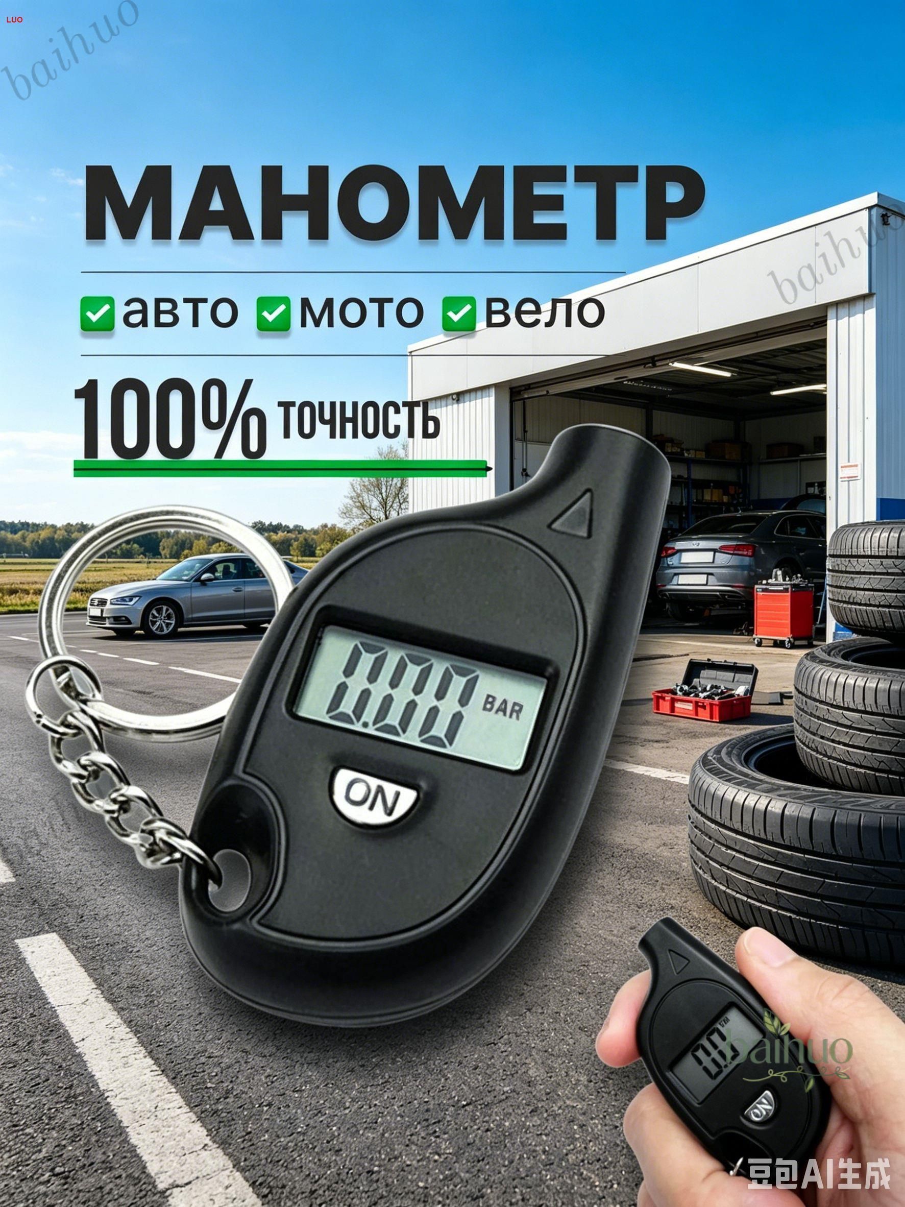 Манометр автомобильный, 1 шт.
