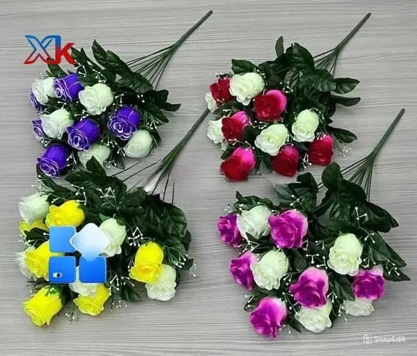 Искусственные цветы для кладбища - 4 букетов по 40 см, 12 бутонов (диаметр 5-6 см), разные цвета, устойчивы к погодным условиям