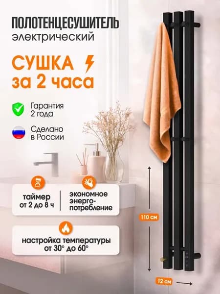Полотенцесушитель электрический Сигма 110х12 с крючками
