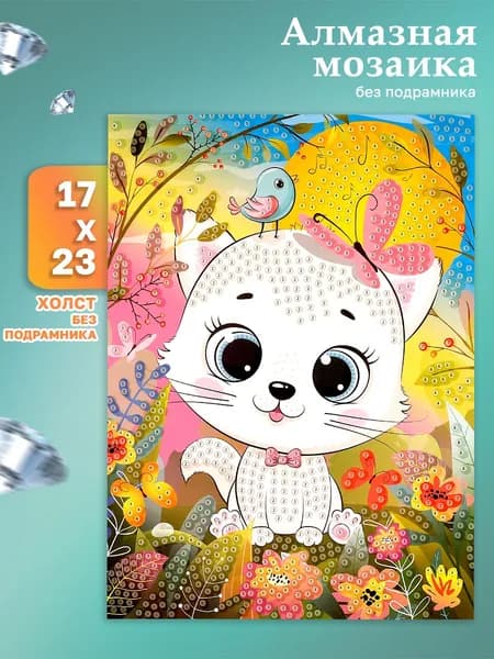 Алмазная мозаика для детей Котик 17*23 см МУЛЬТИ АРТ