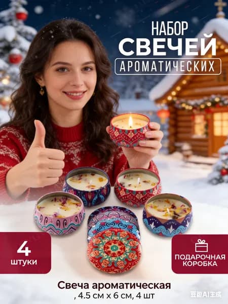 Свечи поминальные "Роза, Османтус, Гардения, Цитрус", 4.5 см х 6 см, 4 шт