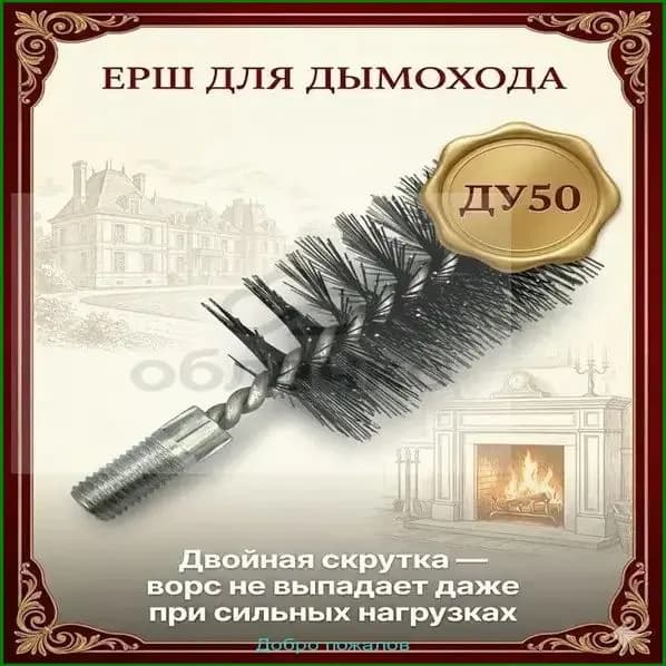 Ерш для чистки дымохода стальной 50 мм (резьба М12, жесткая щетина)