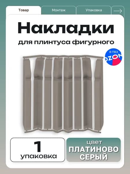 Ideal Накладки для плинтуса фигурные "Дюра" / 80 мм, платиново-серый