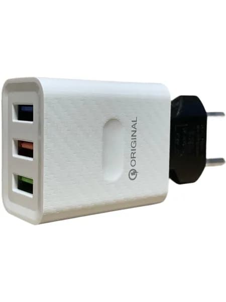 сетевой адаптер для быстрой зарядки 3 usb выхода, 5v 2.4a блок питания, белый цвет + переходник