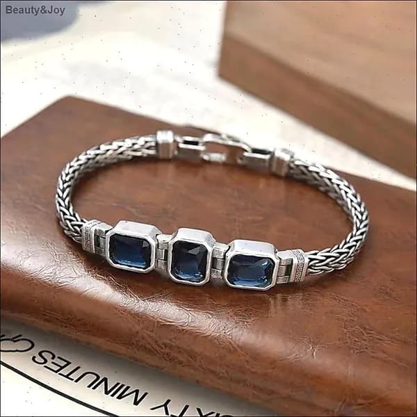Серебряный винтажный браслет для пары, 22 см, плетеная цепочка