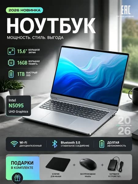 ноутбук для работы и игровой 15.6" Intel N5095 16GB 1TB Ноутбук 15.6", RAM 16 ГБ 1024 ГБ, Intel UHD Graphics, (ноутбук для работы), серый, коричнево-красный