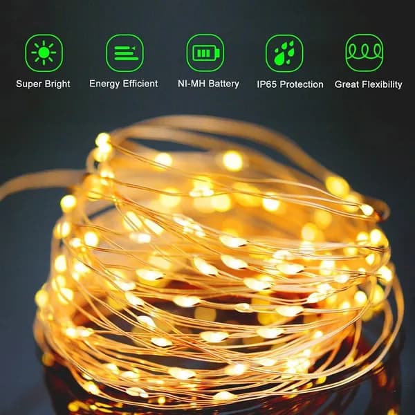 Солнечная гирлянда 50 LED, тёплый свет, 5 м, 8 режимов, IP68