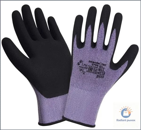 Перчатки 2Hands 2705 р-р 6,5, нейлон-спандекс/нитриловое покрытие microfoam ладони и пальцев черного цвета