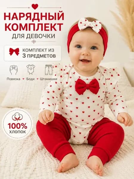 Комплект для новорожденной девочки боди и штаны с повязкой