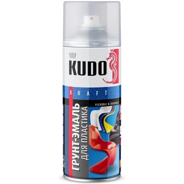Краска-грунт для пластика KUDO, серый, аэрозоль, 520мл