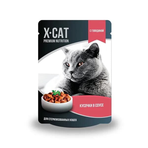 Gina Пауч для стерилизованных кошек X-Cat Говядина в соусе, 85 г
