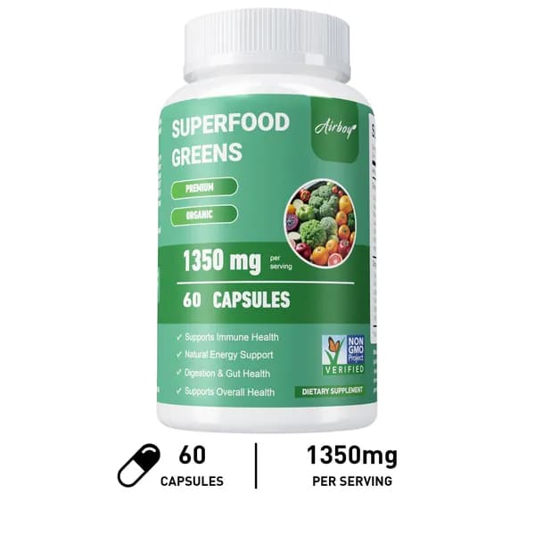 Биологически активная добавка Airboy Organic Fruit and Vegetable Blend: укрепляет иммунитет, обеспечивает естественную поддержку энергии и способствует здоровью кишечника.