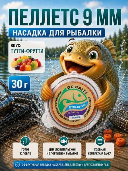 Пеллетс для рыбалки PC Baits, 9 мм, Тутти-Фрутти - насадка на крючок для карпа, карася, леща, 30 г