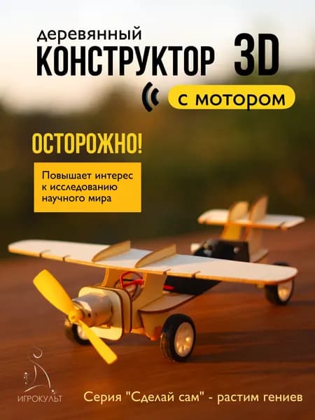 Деревянный конструктор, сборная модель с питанием Самолет