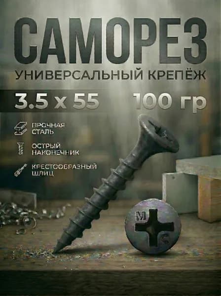 Саморезы по дереву, черные 3,5 х 55 мм (100 гр)