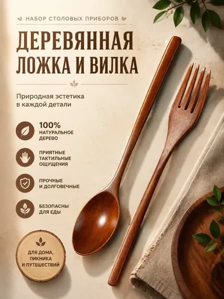Ложка и вилка деревянные комплект 2 шт