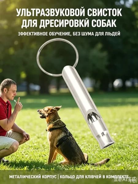 Ультразвуковой свисток для дрессировки собак металлический водонепроницаемый 4 см тихий для всех пород с кольцом