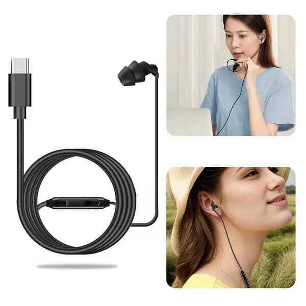Наушники проводные с микрофоном Type-C Plug, Радиоканал, USB Type-C, 3.5 мм, черный