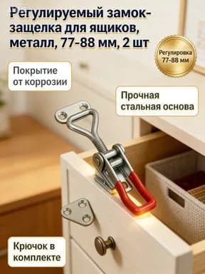 Набор металлических защелок для сундуков и коптилен, 2 шт, регулируемый замок-лягушка с красной ручкой, фурнитура для дома
