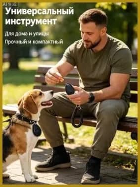 Кликер для дрессировки собак и кошек с браслетом и карабином, черный