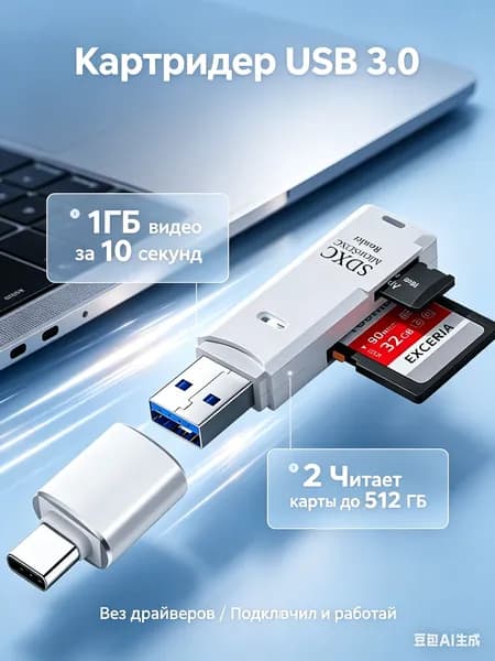 Картридер USB 3.0 - Micro SD - SD Best Seller переходник для флешкарт 2 в 1