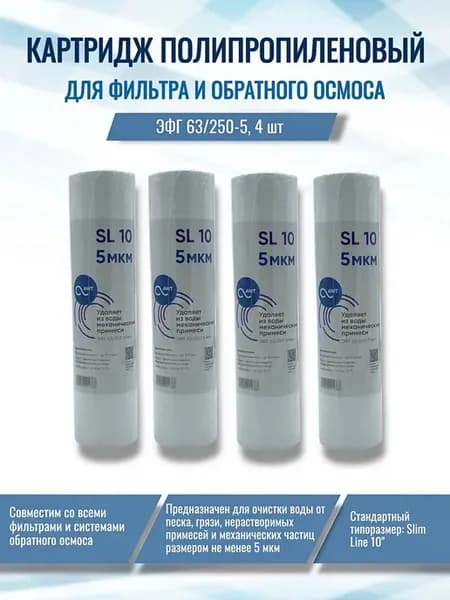 Картридж (фильтр) полипропиленовый ЭФГ 63 250-5 (4 шт)