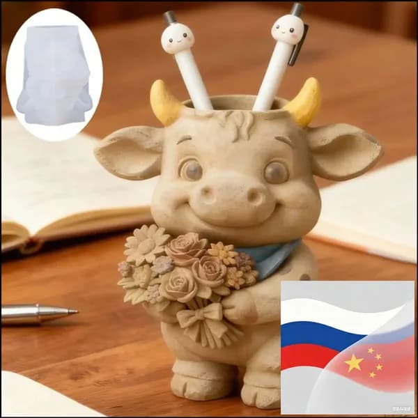 Премиум силиконовая форма "Корова с цветочками" для подсвечников, кашпо и интерьерных фигурок. Детализированная шёрстка, трогательный образ. Термостойкость. 1 шт.