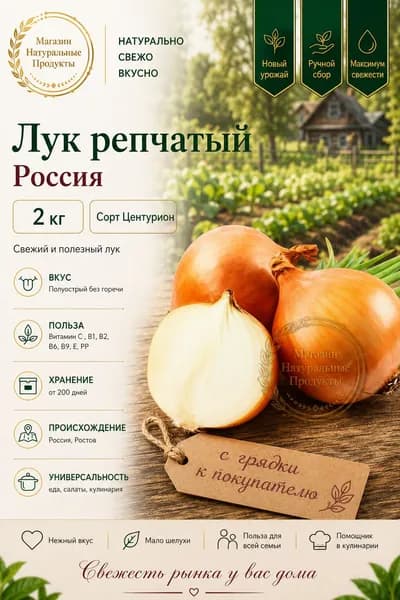 Лук репчатый, 2 кг (РФ) плотный, золотистый, для ежедневной кулинарии
