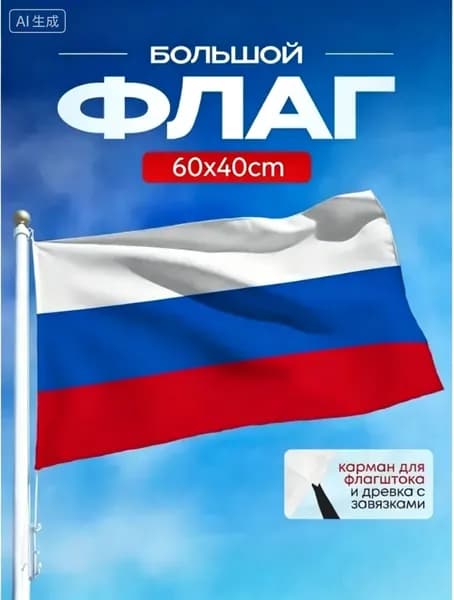 Флаг России 60x40 см с карманом для флагштока, уличный и домашний