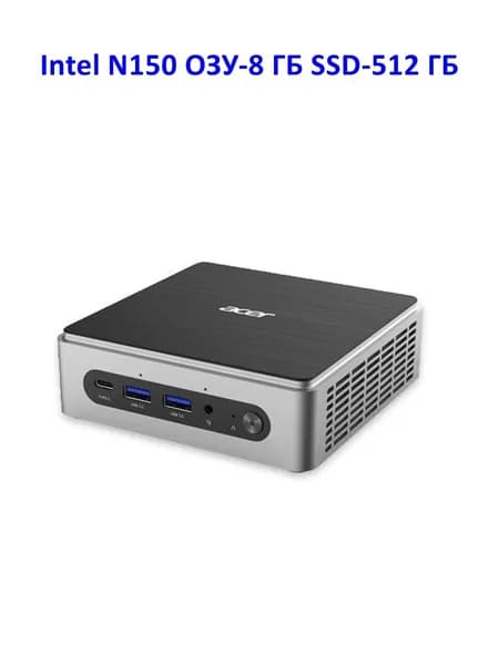 Acer Мини-ПК 4K mini PC (Intel Alder Lake N150, RAM 8 ГБ, SSD 512 ГБ, Без видеокарты, ), SQM2270, черно-серый, серый металлик