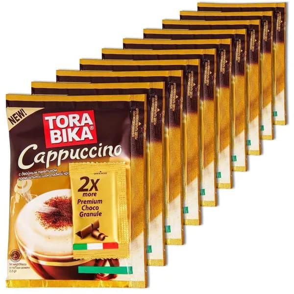 Кофе растворимый Torabika Cappuccino с шоколадной крошкой 10 пакетиков по 25,5г Индонезия