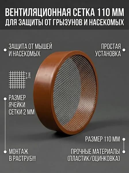 Сетка-решетка для труб 110 мм от мышей и насекомых в фундамент