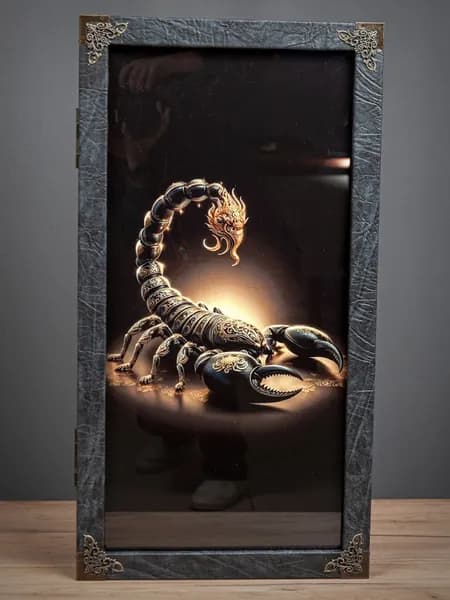 Нарды стеклянные "Скорпион Gold" RS, из натурального дерева, игровое поле под каленым стеклом, обтянуты экокожей премиум класса