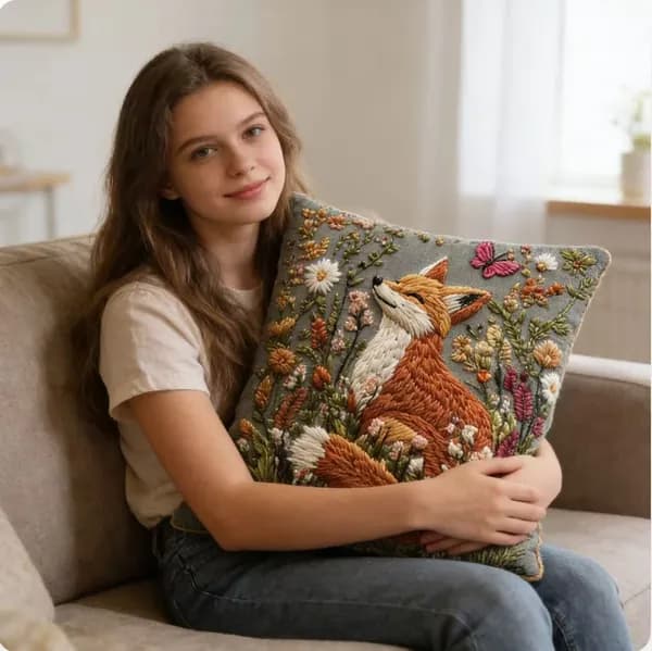 Наволочка 45x45 см 1 шт, бежевый, зеленый лис, лисёнок