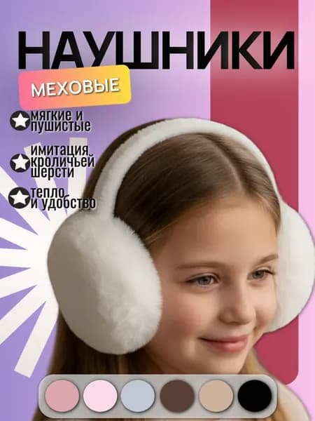 Наушники меховые белые зимние теплые
