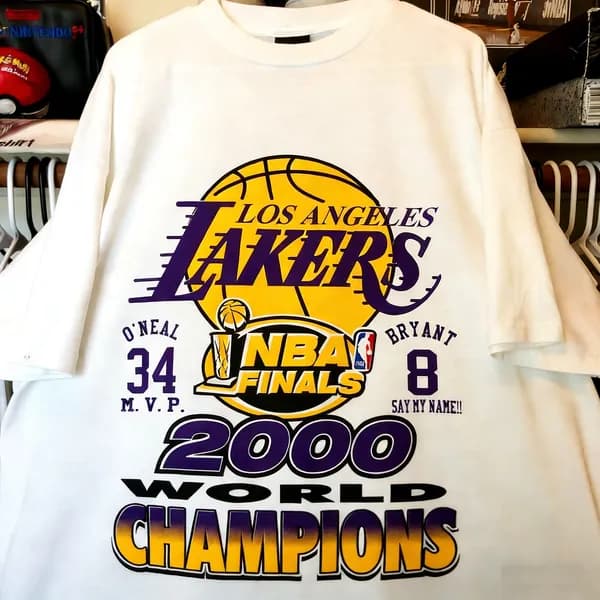 Футболка Мужская футболка Los Angeles Lakers 2000 NBA Finals Champions, винтажная баскетбольная с Коби Брайантом и Шакилом О'Нилом, оверсайз с принтом 1 шт