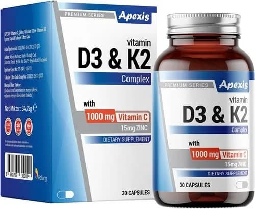 Apexis Витамин C 1000 мг + D3 & K2 Комплекс, 30 капсул
