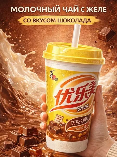Китайский молочный чай с желе Milk Tea шоколад 80 г, растворимый напиток с фруктовым вкусом