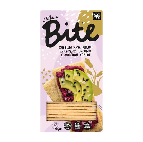 Кукурузно-рисовые хлебцы с морской солью (без глютена), Bite, 150 г, Россия