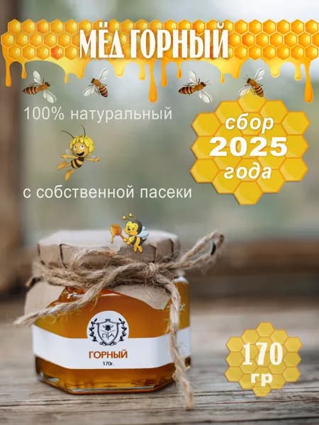 Мед натуральный горный пчелиный 170 гр. сбор 2025 г, семейная пасека Олега Еремина