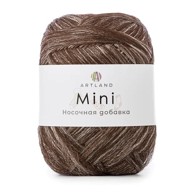 Пряжа для вязания Носочная добавка Mini Artland 3 мотка (150 м, 25 гр), цвет 40 темно-коричневый меланж