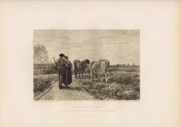 Когда Кая охомутали. Антикварная гравюра (офорт). Англия, 1882 г.